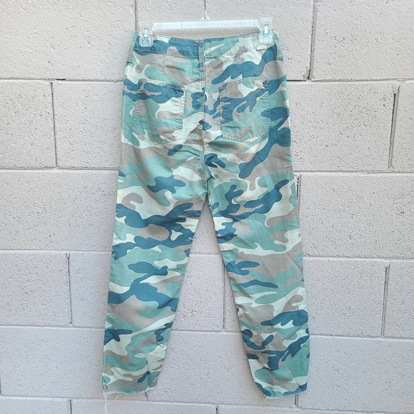 MOTHER | The Shaker Camo Chop Crop Cropped Linen Blend Pants Green Camo Size 24 - Picture 10 of 12